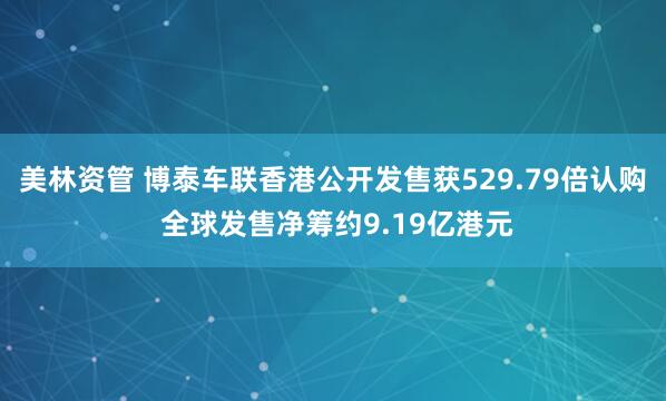 美林资管 博泰车联香港公开发售获529.79倍认购 全球发售净筹约9.19亿港元